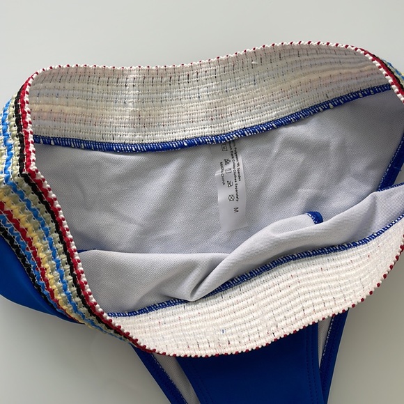 Royal Cobalt Blue Contrast Trim Triangle Bikini Chain Link Straps Size M - Picture 13 of 15